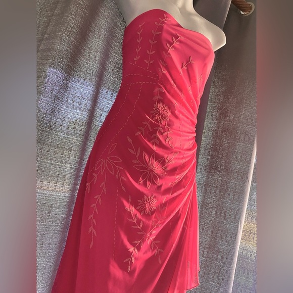 Vintage 90s Jessica Fairycore Flower Dress Pink Strapless Prom Long Mesh Overlay - Picture 5 of 12